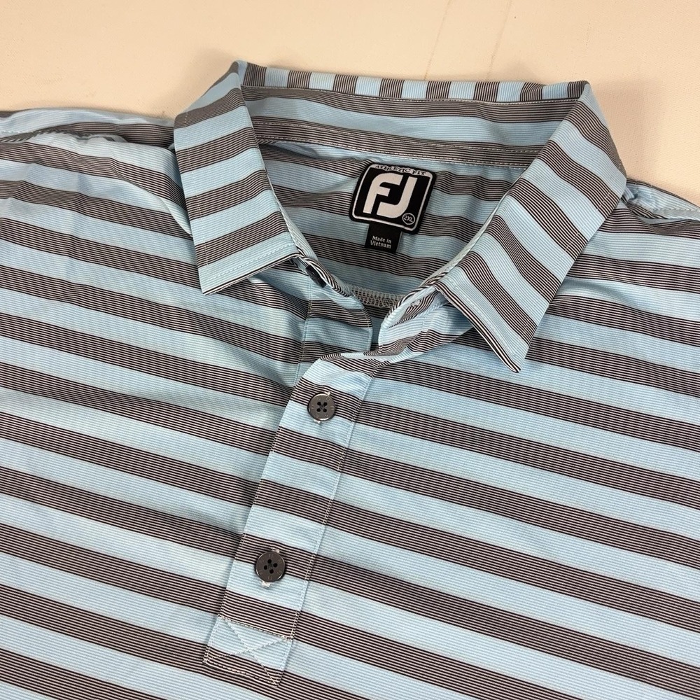 FootJoy Golf Polo Shirt Mens 2XL Blue Striped Athletic Fit Stretch Short Sleeve